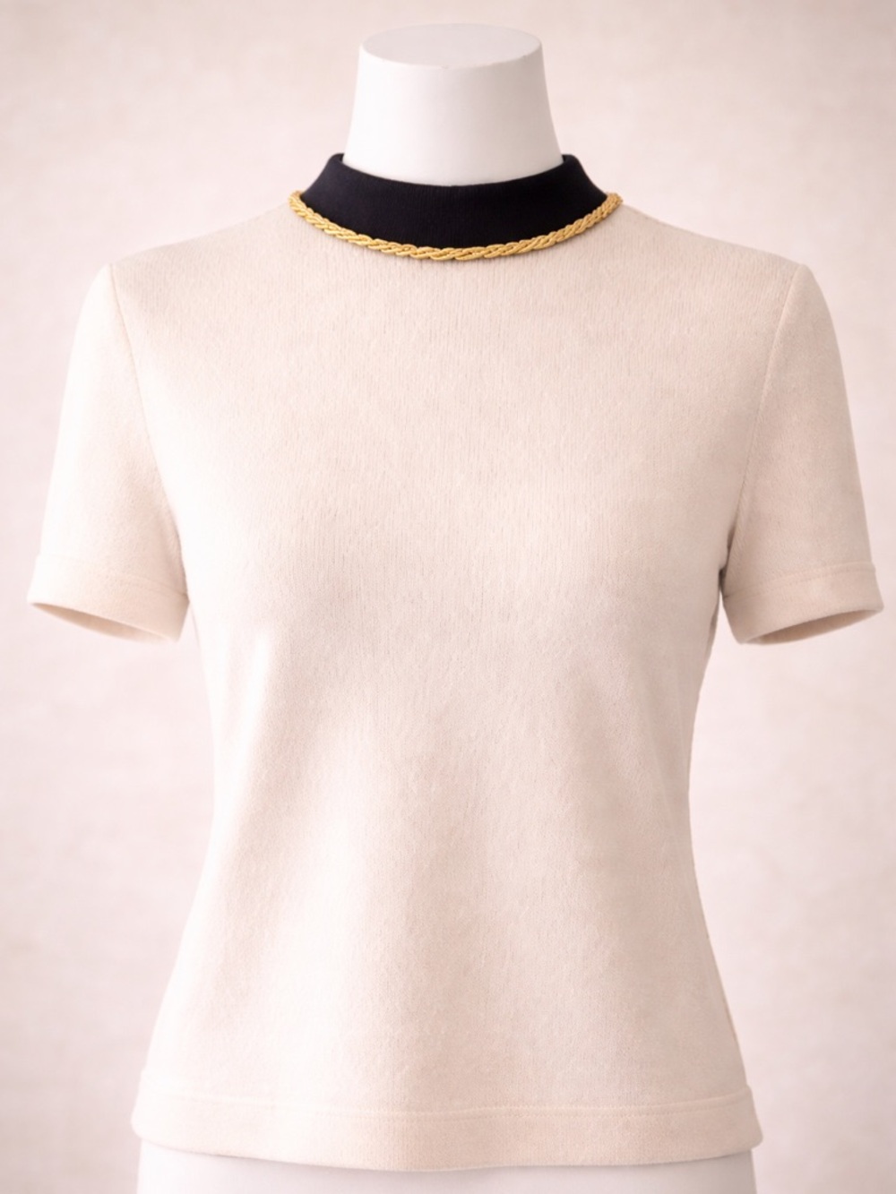 St. John Collection Ivory Knit Top Gold Chain Collar Hidden Zip | Small NWOT